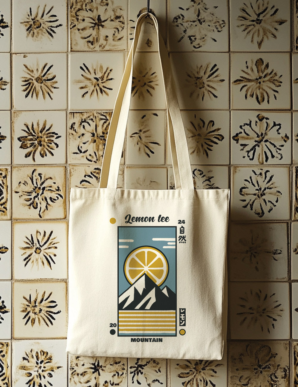 Bolsa de asas largas. Mountain nature lemon. L 56