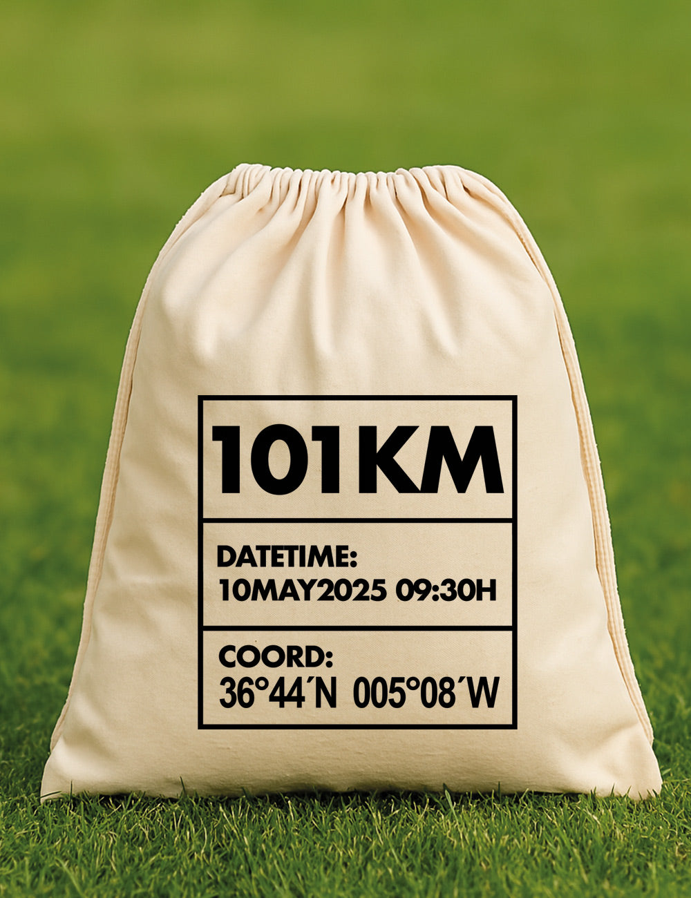 Bolsa Gimnasio de Algodón Reciclado. 101KM Ronda Natural. Coordenadas. L 441