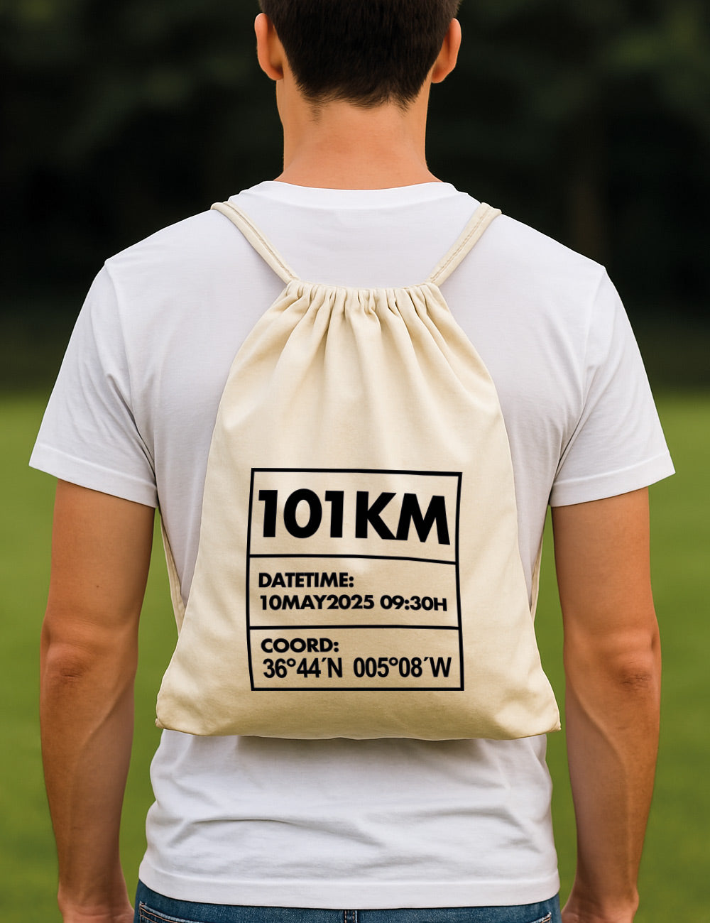 Bolsa Gimnasio de Algodón Reciclado. 101KM Ronda Natural. Coordenadas. L 441