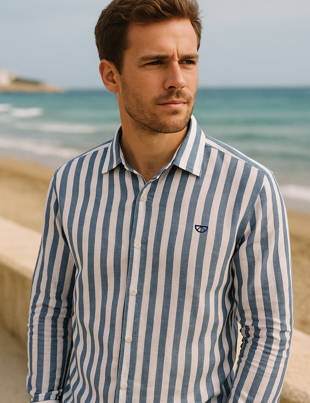 Camisa Lino lisa rayas azules