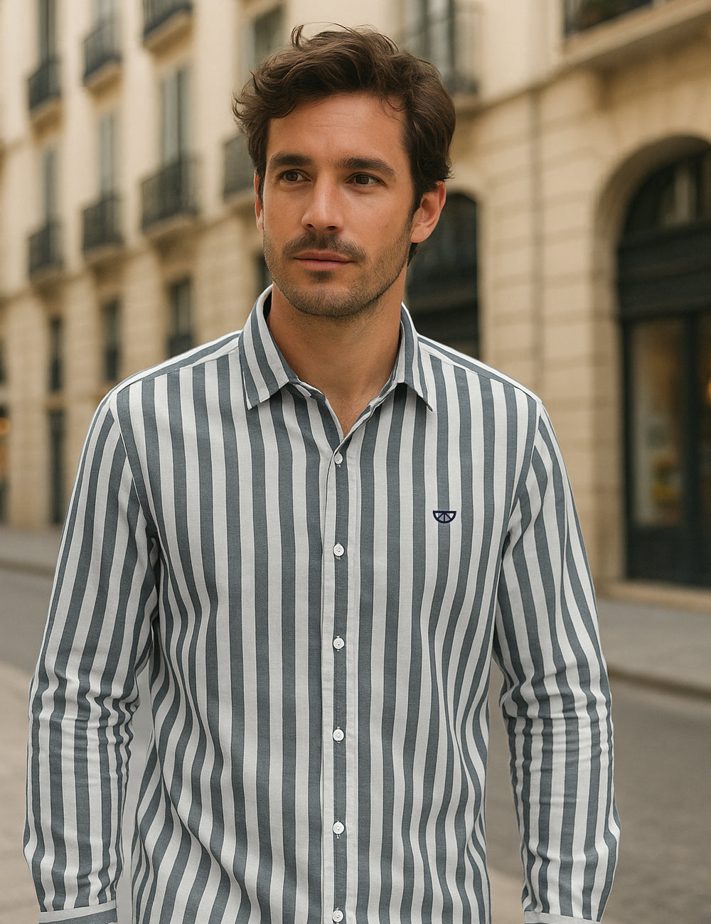 Camisa Lino lisa rayas verdes