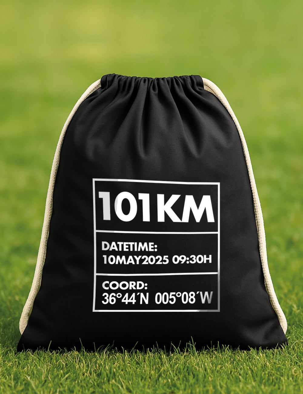 Bolsa Gimnasio de Algodón Reciclado. 101KM Ronda. Coordenadas. L 442