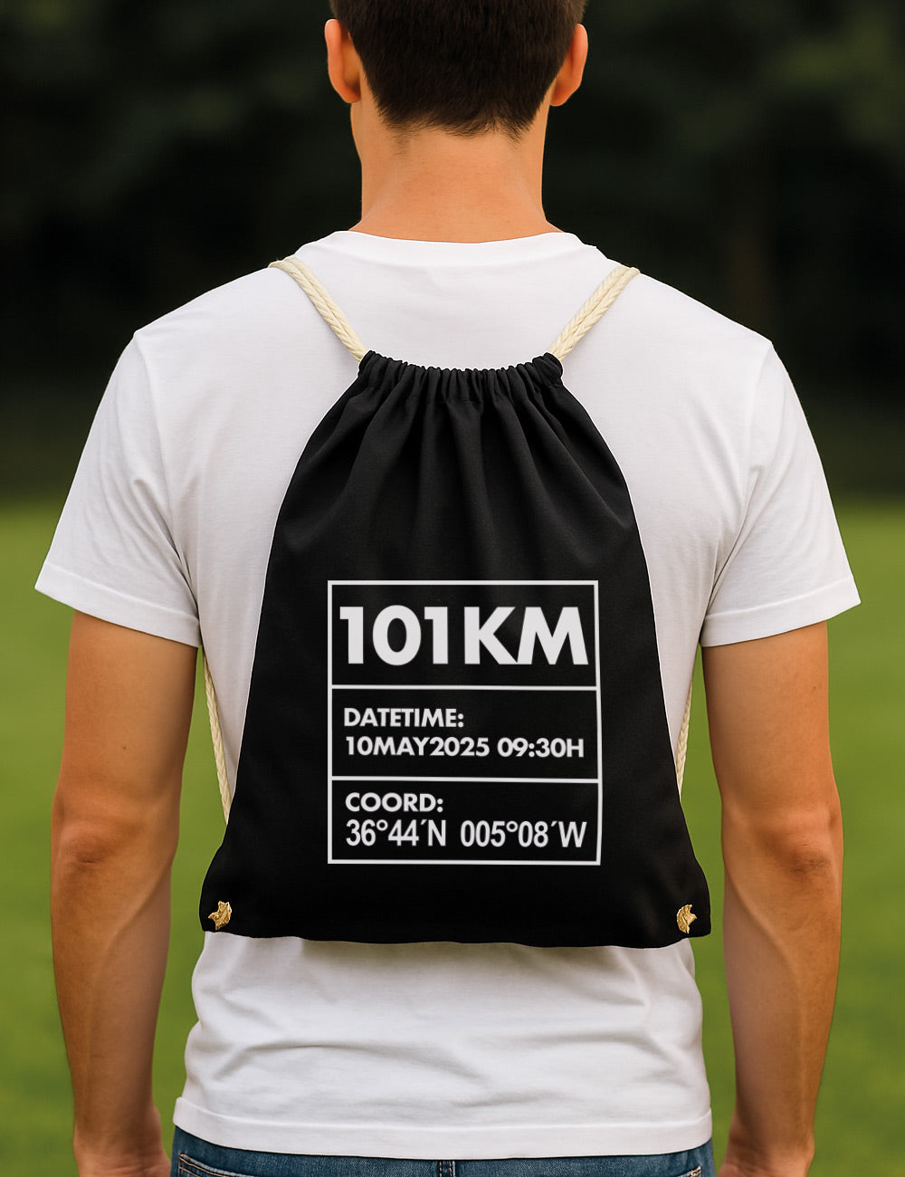 Bolsa Gimnasio de Algodón Reciclado. 101KM Ronda. Coordenadas. L 442