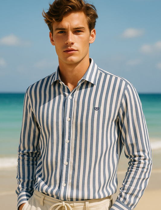 Camisa Lino lisa rayas azules