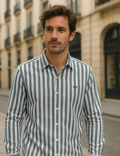 Camisa Lino lisa rayas verdes