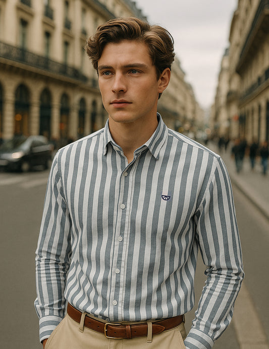 Camisa Lino lisa rayas verdes